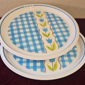 2 Vintage Mikasa Country Gingham Dinner Plates 10 3/4" Japan